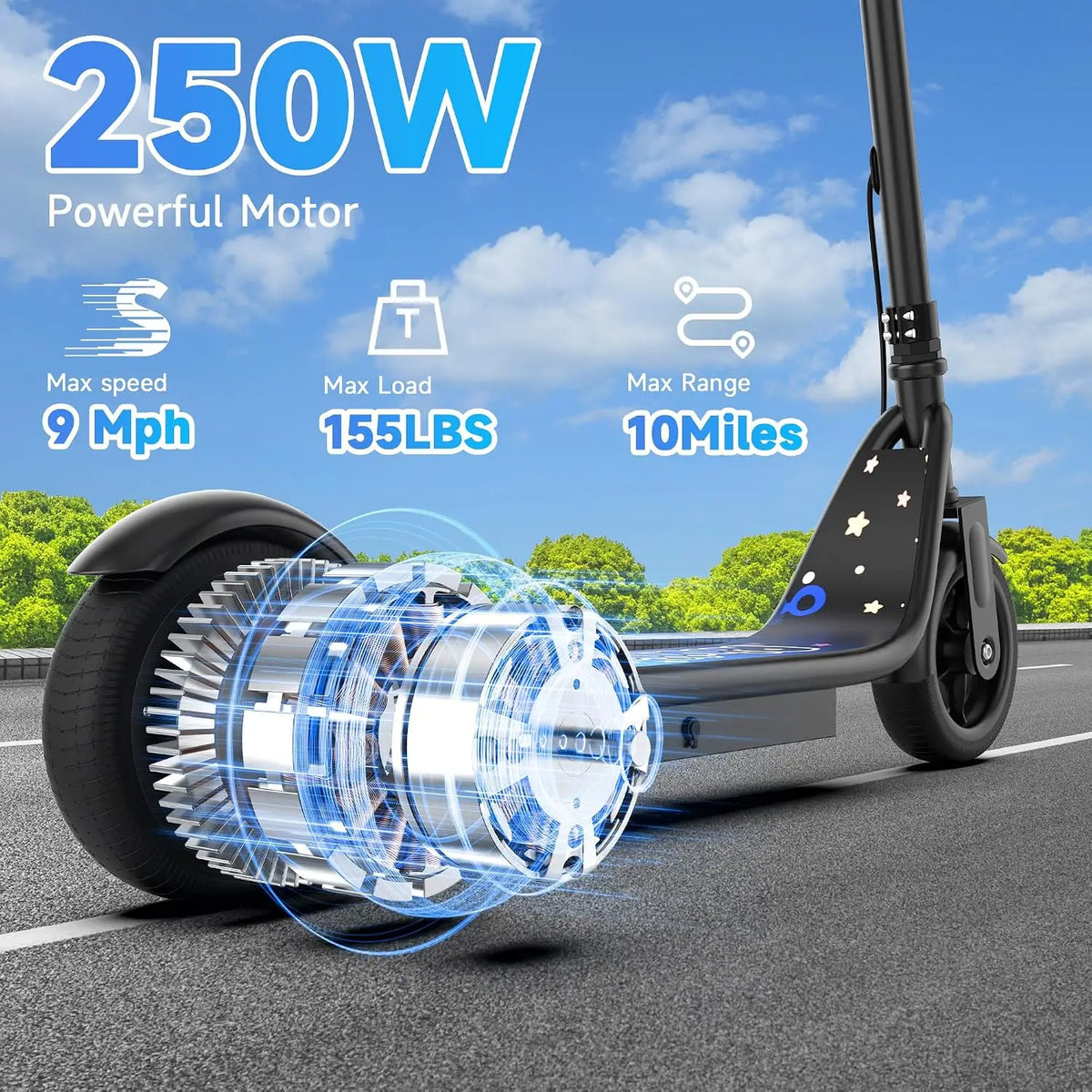 USA Stock Electric Scooter for Kids, 250W Motor, 9 MPH Max Speed,