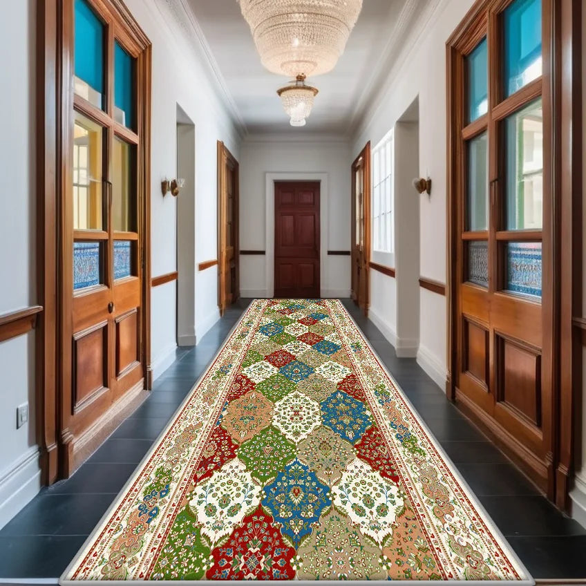 Persian Red Long Corridor Carpet Non-slip Decoration Home Bohemian Retro Entryway Rug Washable Boho Runners Mat Customizable