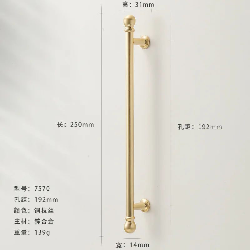 French-style Golden Wardrobe Door Handle Copper-finish, Single-hole Drawer Knob,