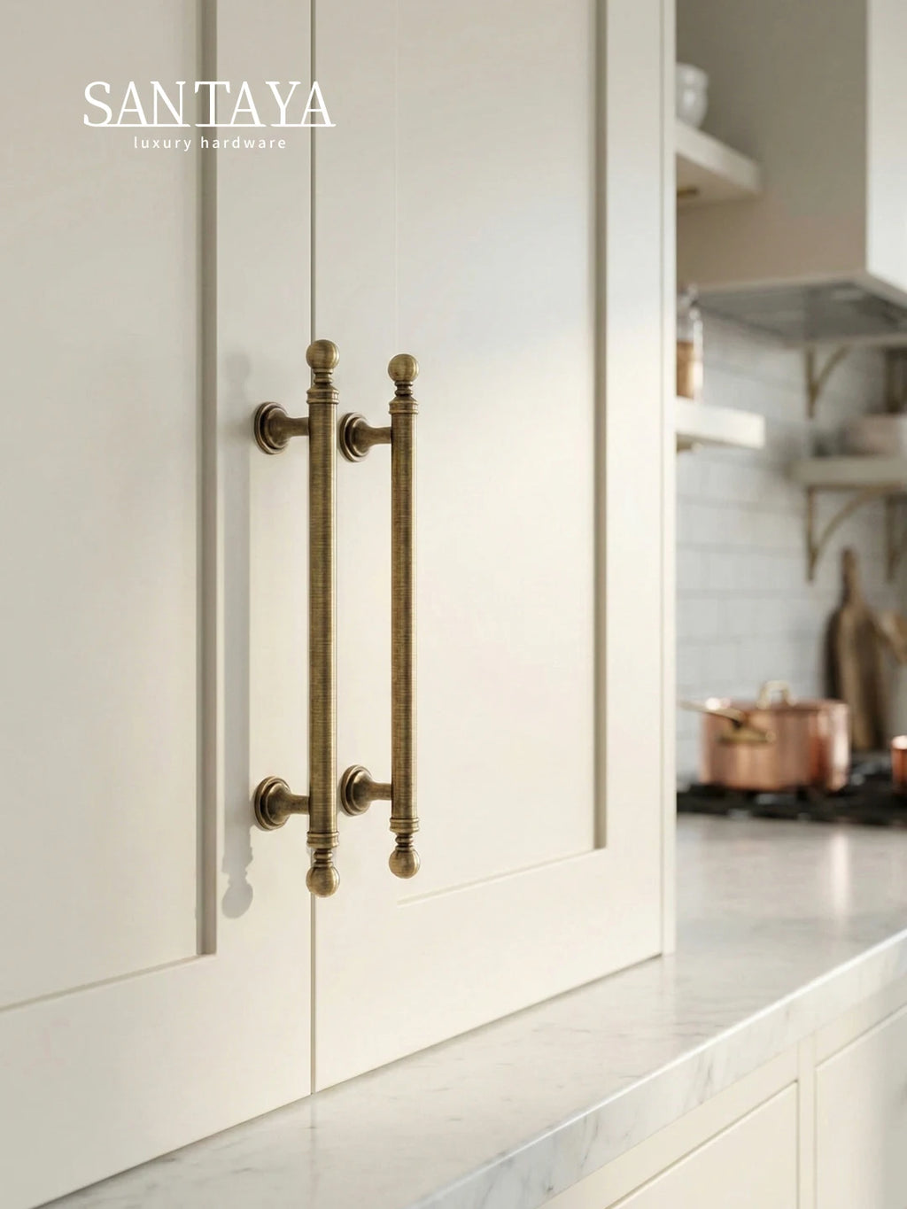 Santaya Brushed Antique Brass Handles for Kitchen Cabinets Wardrobes Drawers and Furniture Cabinets Long Handle T-bar Pulls