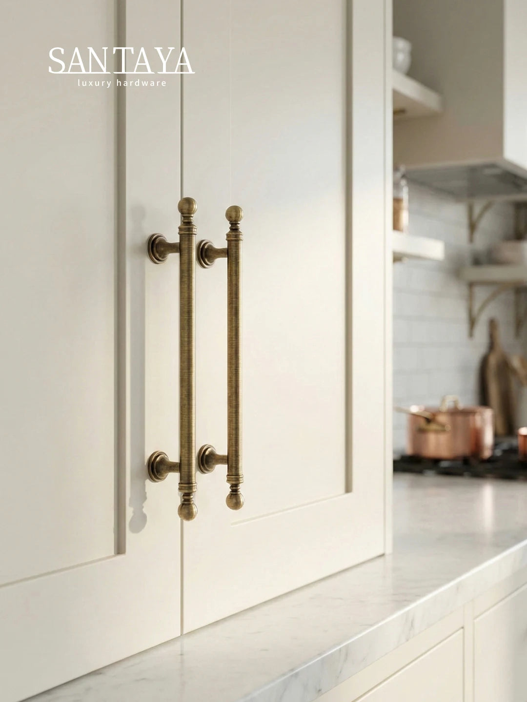 Santaya Brushed Antique Brass Handles for Kitchen Cabinets Wardrobes Drawers and Furniture Cabinets Long Handle T-bar Pulls