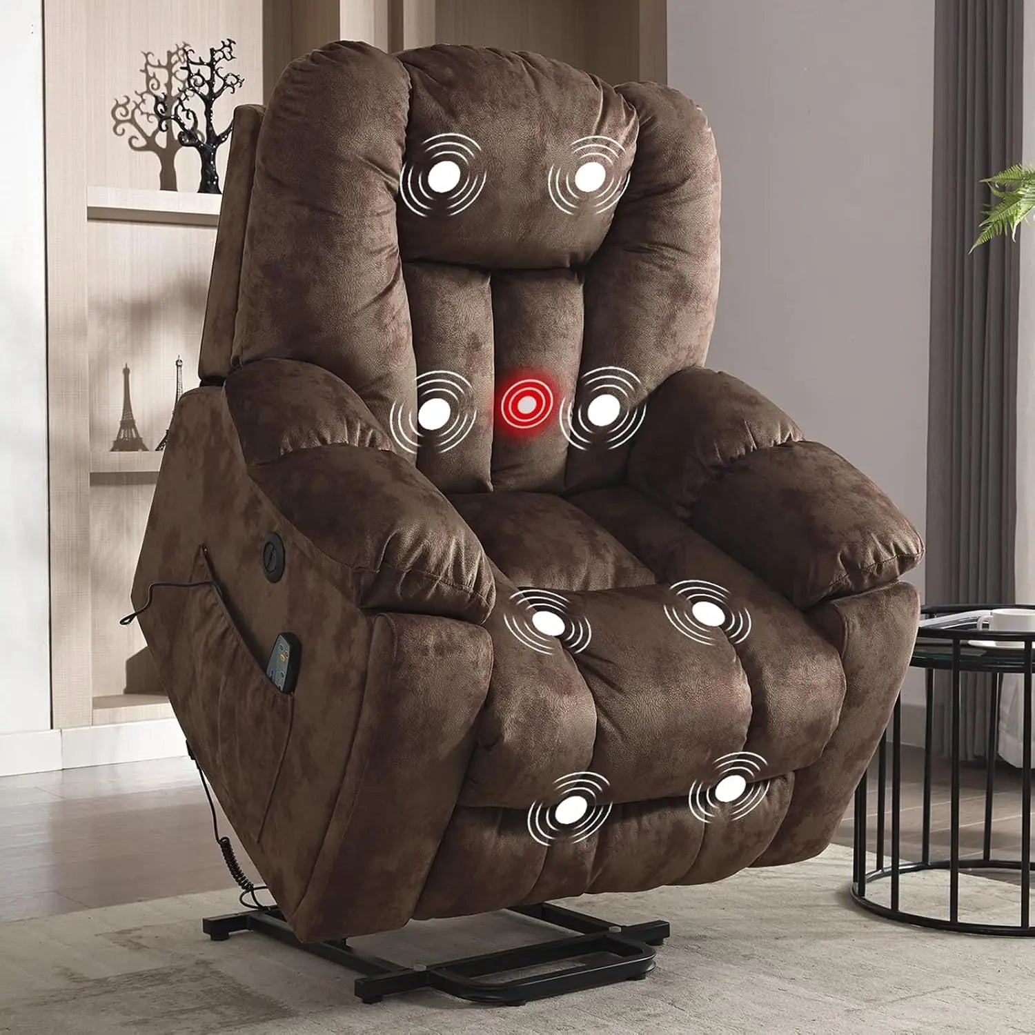 Large Power Lift Recliner Chair with Massage, Heat, and USB