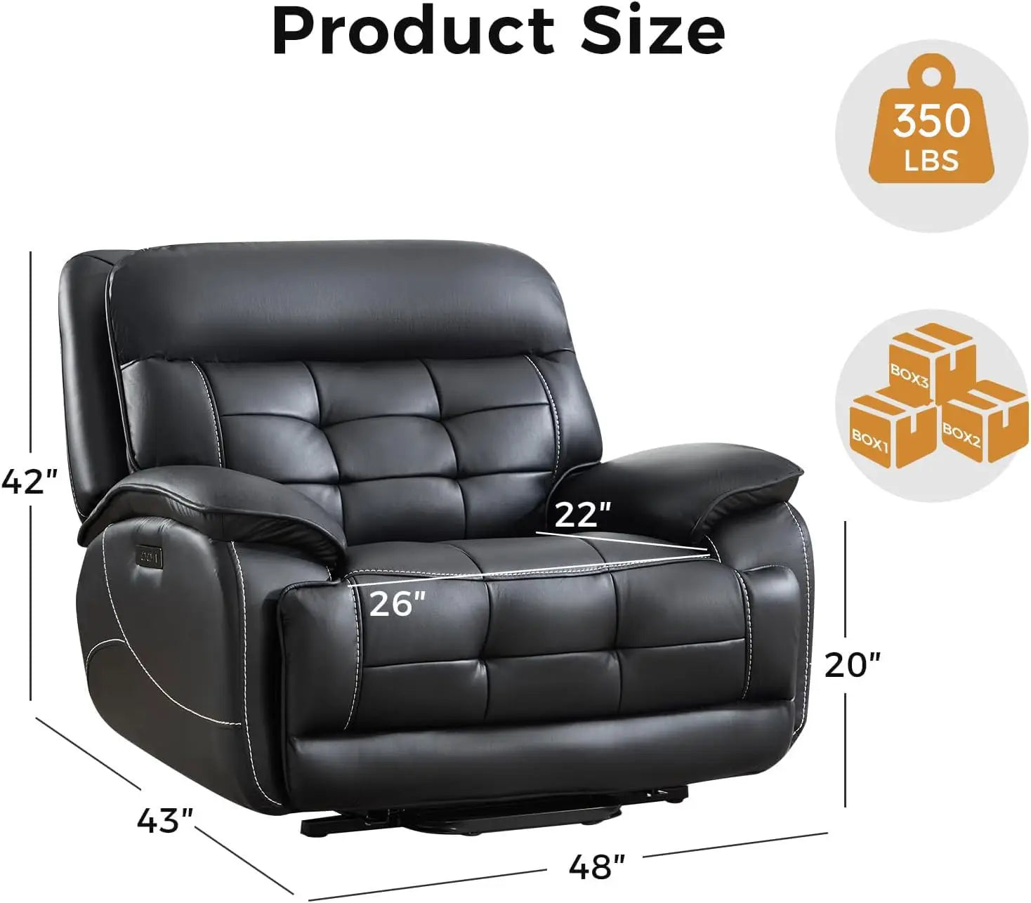 Dual Motor Power Lift Recliner, 26in Wide, Heat Massage, Leather Lay Flat, USB