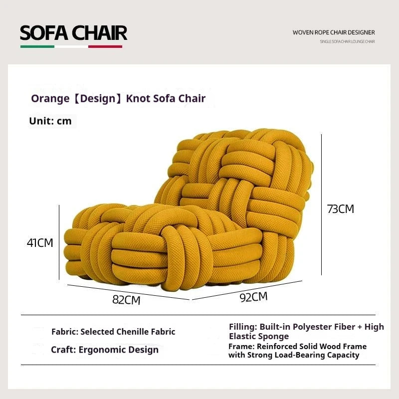 Custom Nordic Knit Lounge Chair, Handwoven Chenille Fabric, High Resilience Foam