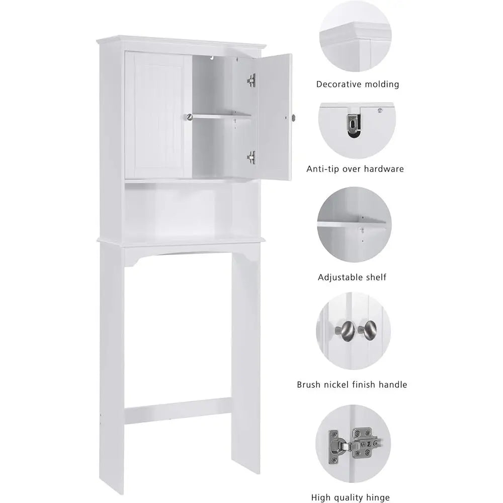 Over Toilet Storage Cabinet, White, Adjustable Shelves,