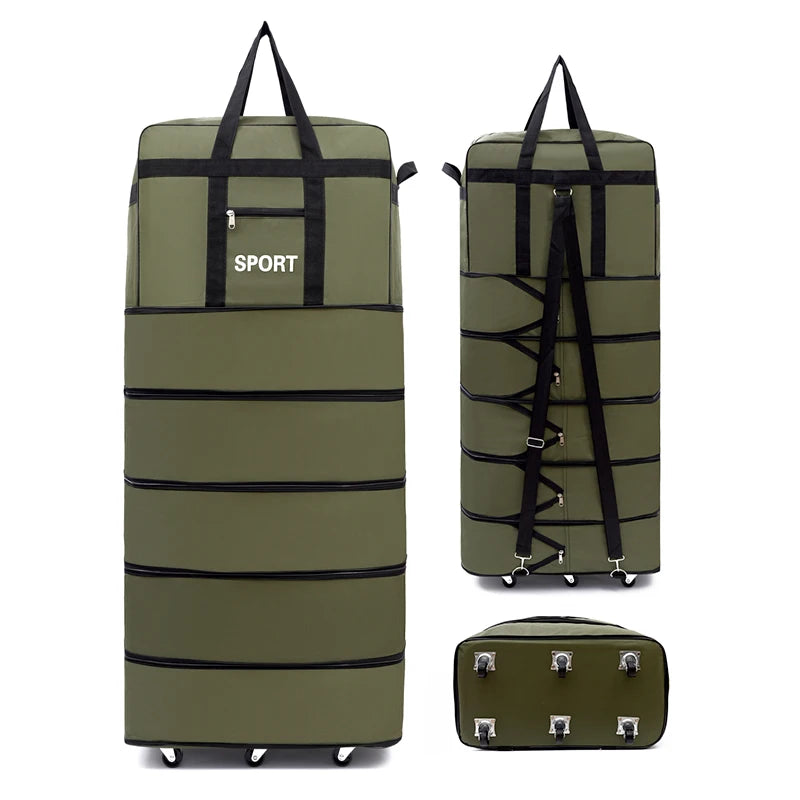 Versatile 5-Layer Folding Travel Bag with Wheels Large Capacity Waterproof Durable Luggage