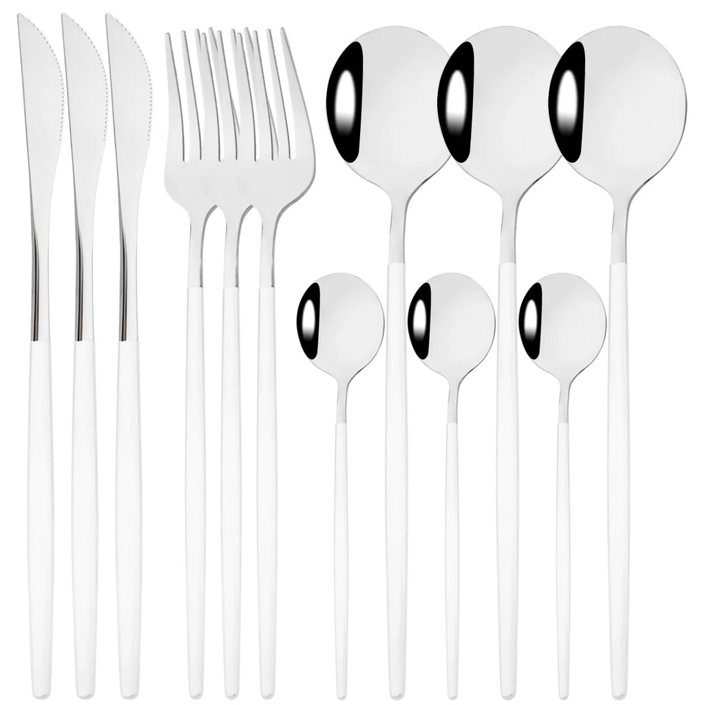 12pcs Black Gold Dinnerware Set Stainless Steel Tableware Knife Fork Coffee Spoon Teaspoons Cutlery Set Party Kitchen Flatware