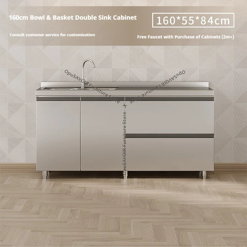 304 Stainless Steel Cabinet Kitchen Wall Cabinet Multifunctional Combination Dish Cabinet, Integrated Stove and Sink Base JT40
