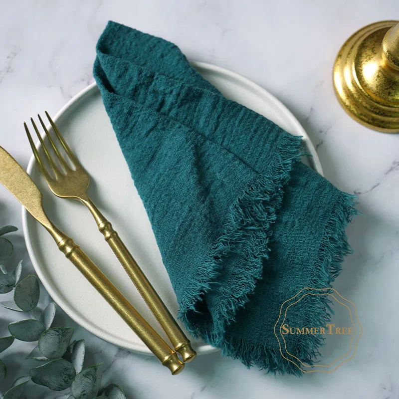12PCS Napkins 41x41cm Cotton Cloth Gauze Retro Burr Rustic Linen Napkin