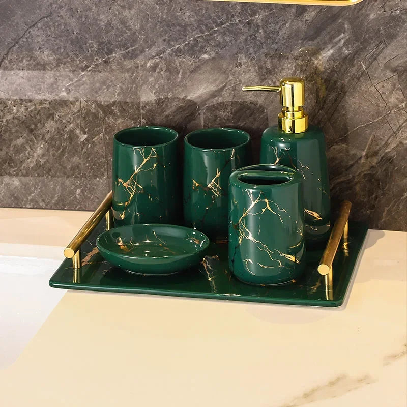 Creative Marble Texture Ceramic  Bathroom Accessories Set