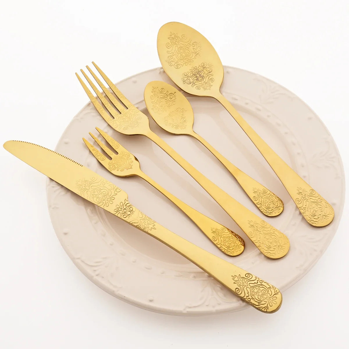 20pcs Silver Dinnerware Set Creative Carving Knife Fork Spoon Cutlery Mirror Stainless Steel Retro Flatware Kitchen Tableware