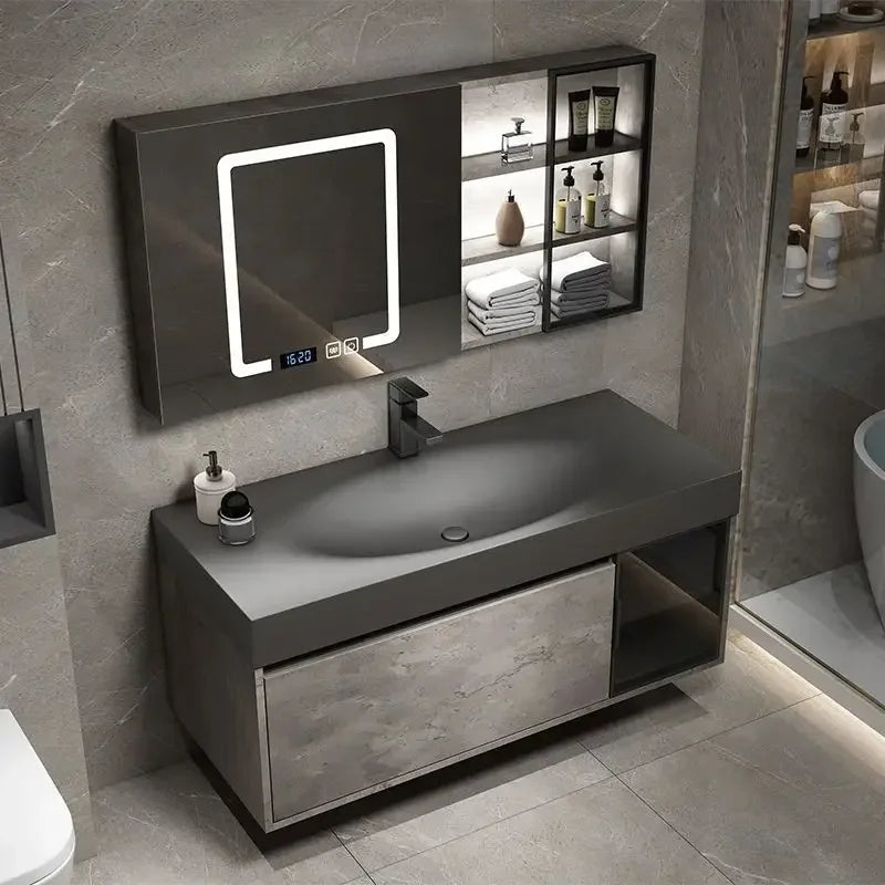 Modern Bathroom Cabinet, Smart Mirror, Integrated Washbasin Bathroom Vanity Cabinets with Sink