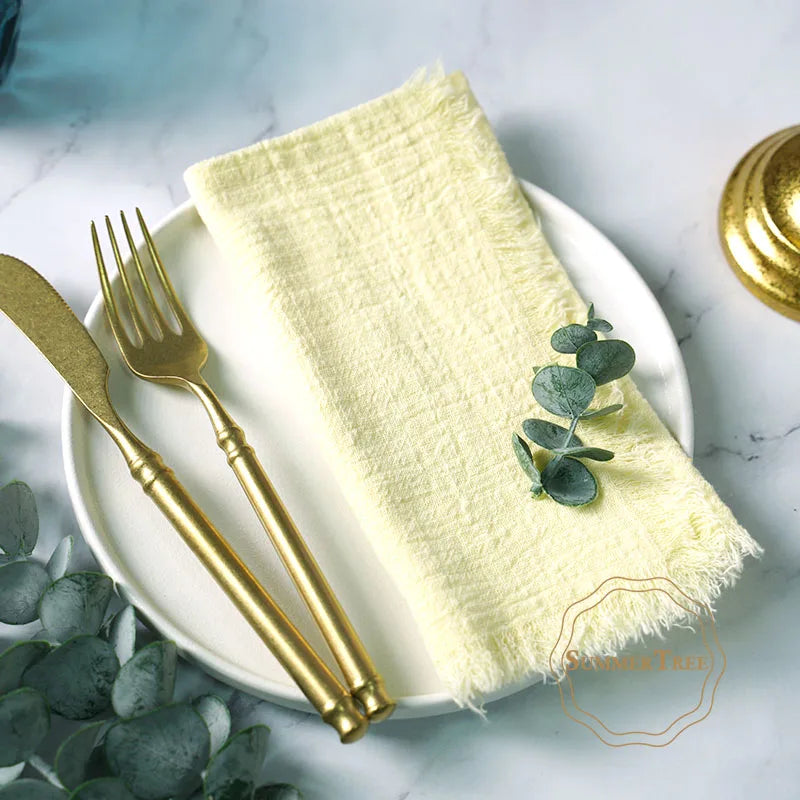 12PCS Napkins 41x41cm Cotton Cloth Gauze Retro Burr Rustic Linen Napkin