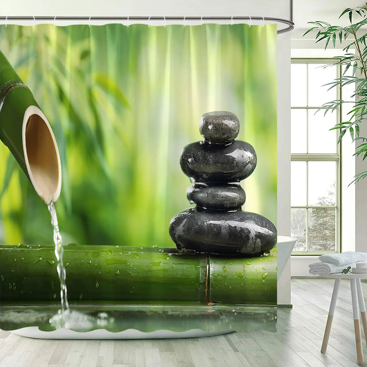 Green Bamboo Zen Shower Curtains Set