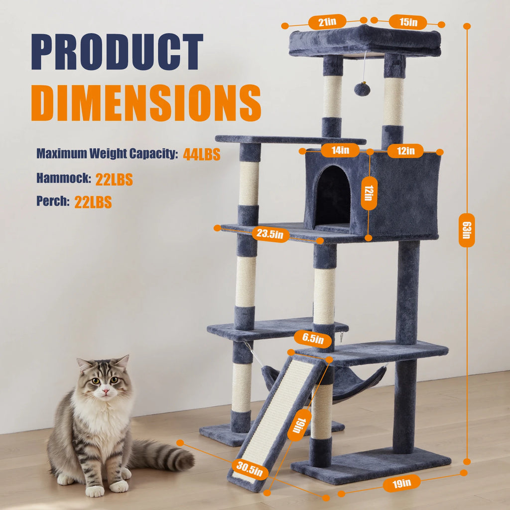 JHK 63In Cat Tree, Tall Multi-Cat Climbing Tower