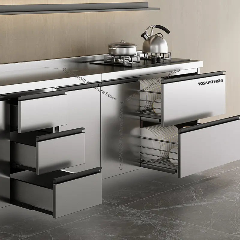 304 Stainless Steel Cabinet Kitchen Wall Cabinet Multifunctional Combination Dish Cabinet, Integrated Stove and Sink Base JT40