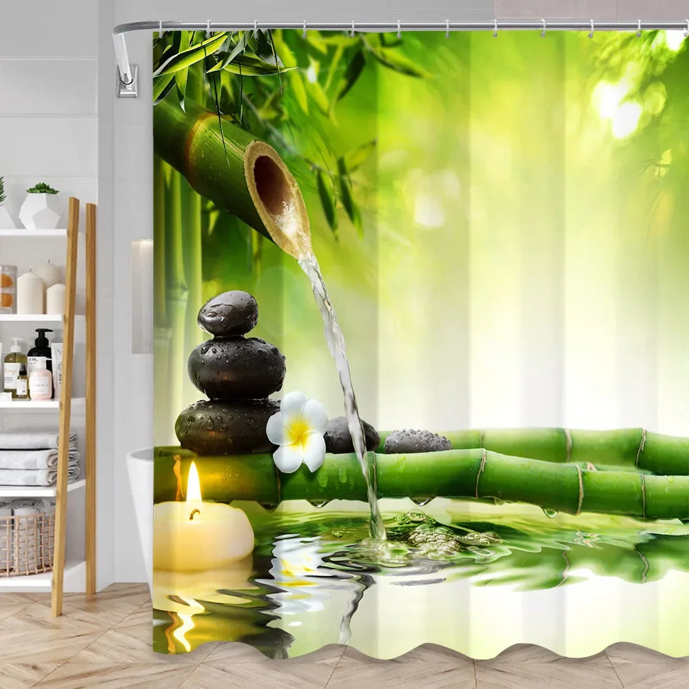 Green Bamboo Zen Shower Curtains Set
