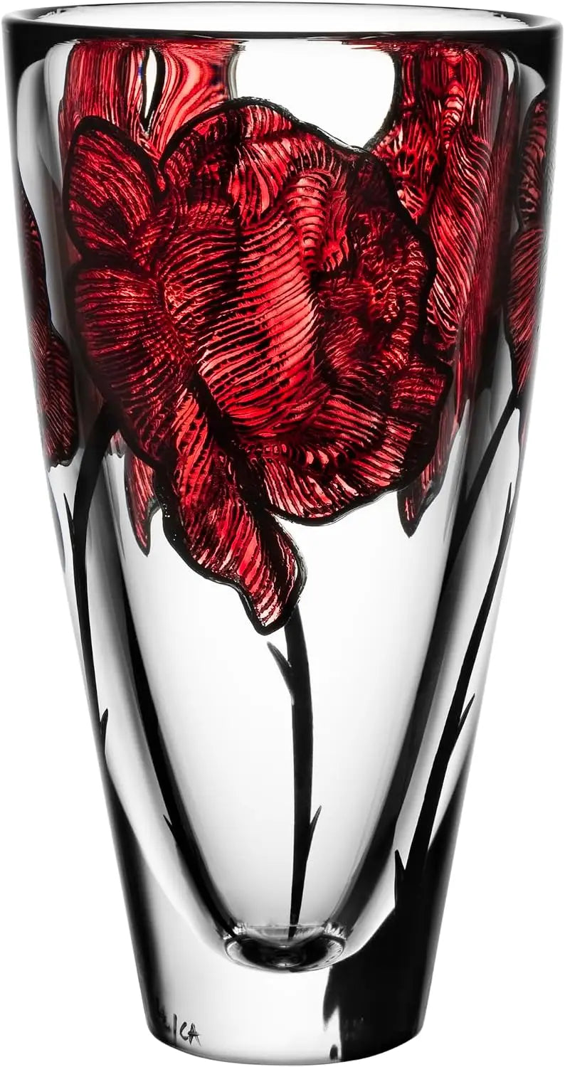 10" Tattoo Vase, Hand-Painted Glass - Rose Tattoo Inspired,