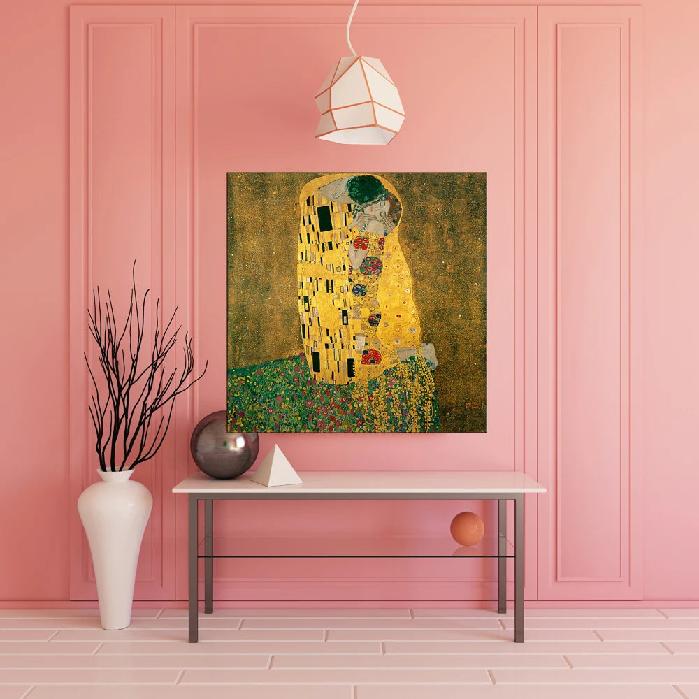 Famous Oil Painting Reproduction on Linen Canvas, The Kiss by Gustav Klimt,100% Handmade,