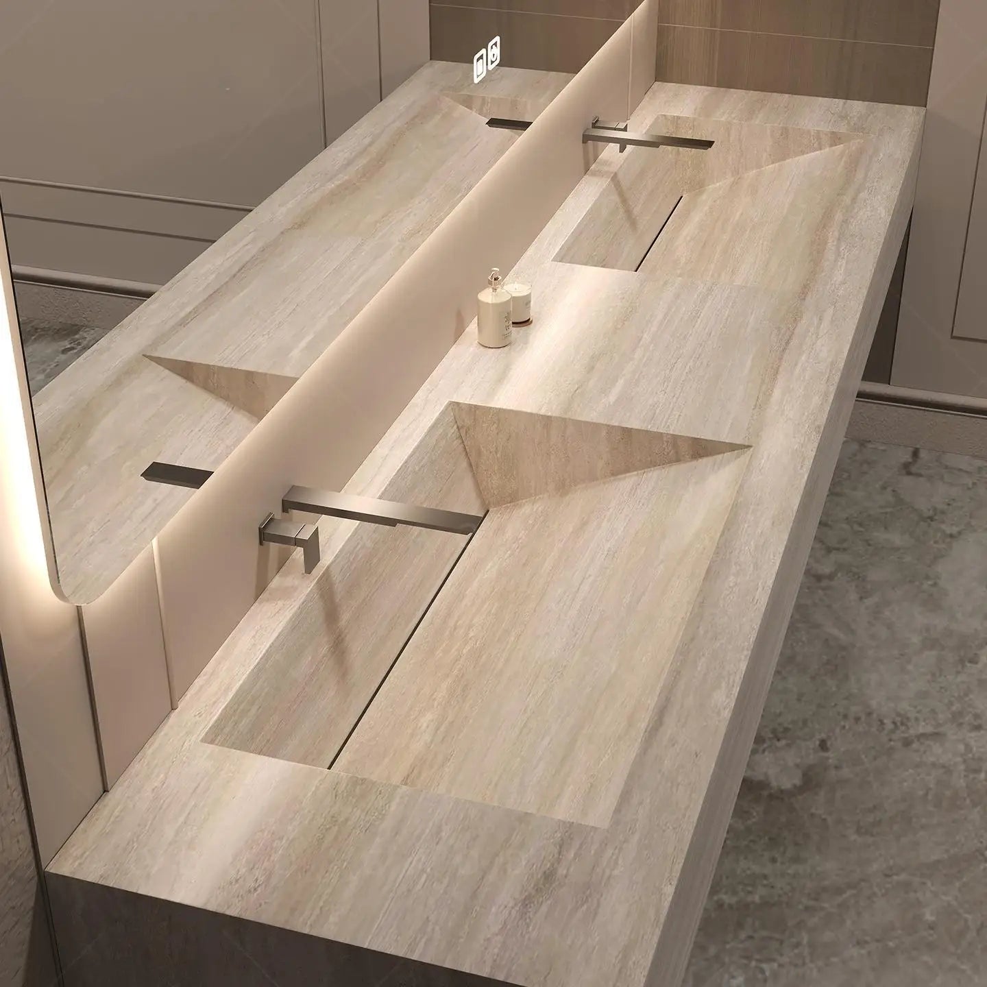 Any Size Custom Luxury Natural Stone Bathroom Vanity Set Integrated Sink Single Double Sink Stain Resistant Waterproof Durable H