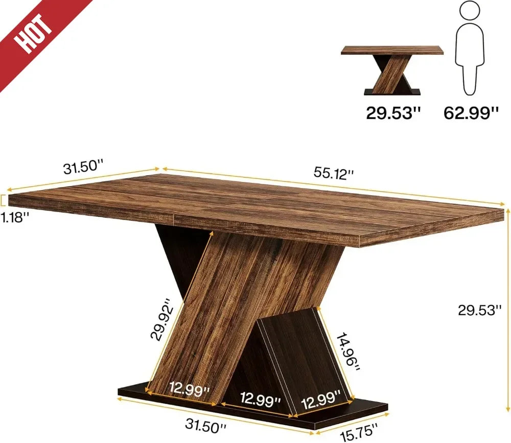 55-Inch Rustic Brown Farmhouse Dining Table for 4,