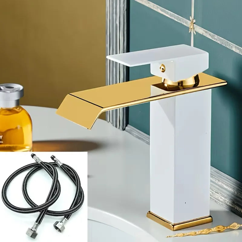 Brass Gold and Black Waterfall Bathroom Faucet