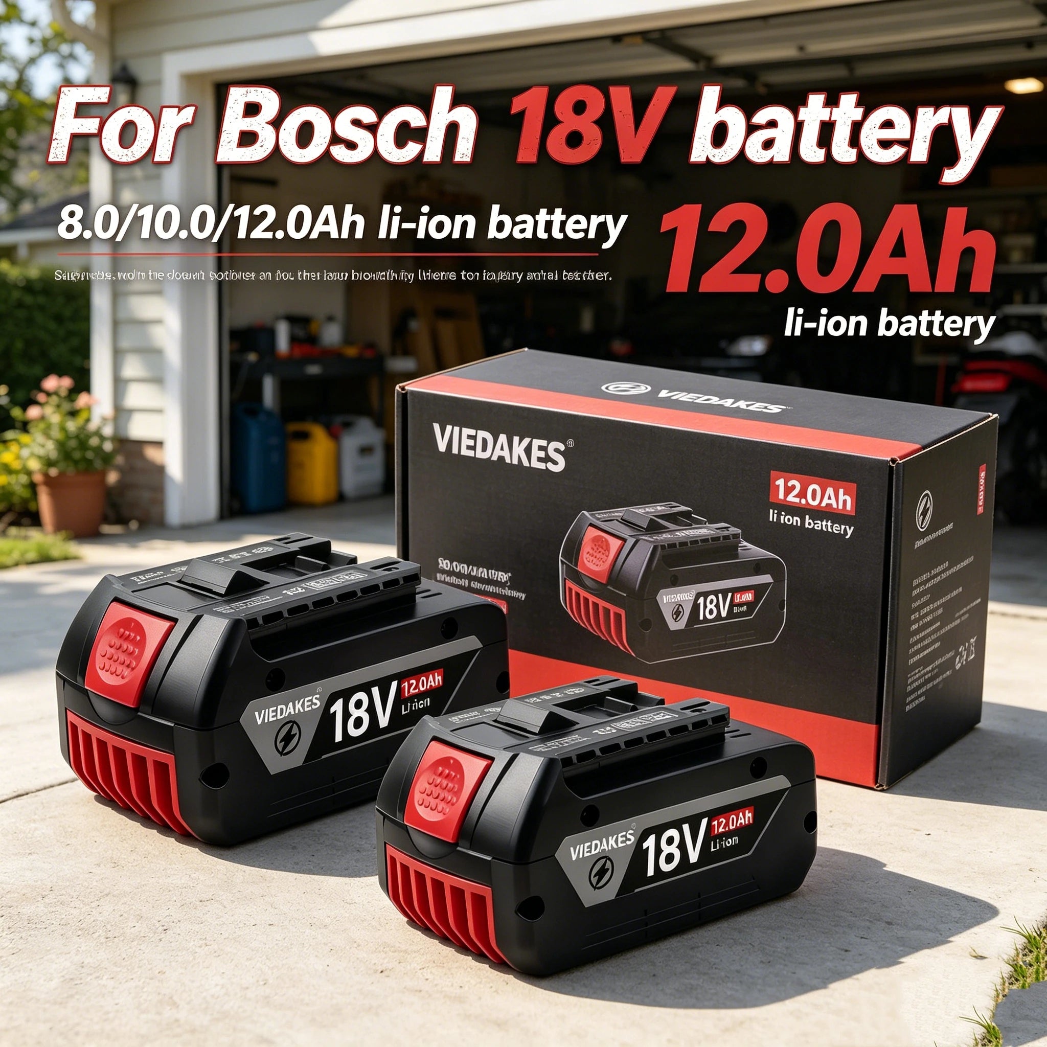 Rechargeable Lithium-Ion Battery for Bosch 18V Tools, 8/10/12.0 Ah Power Tool Batteries
