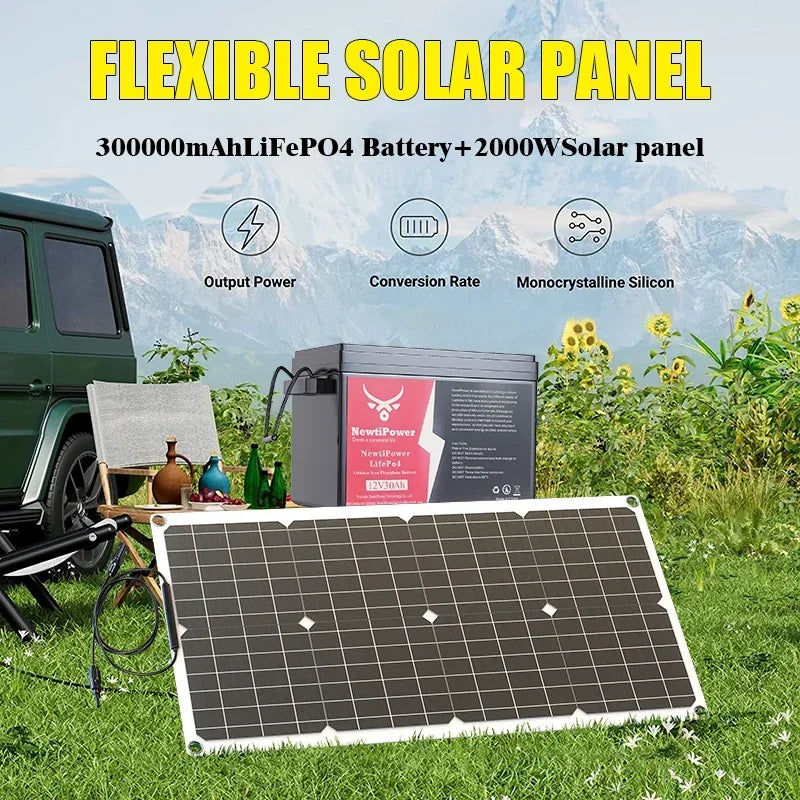 2000W Off-Grid Solar Complete Kit Power 100A Controller,110V 220V Inverter&10AH 30AH LiFePO4 Battery