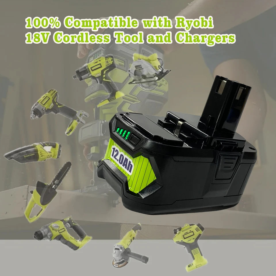 2026 New For RYOBI 18V 12.0AH Lithium Battery P103/P108 Cordless Drill Hammer Impact Wrencible Battery