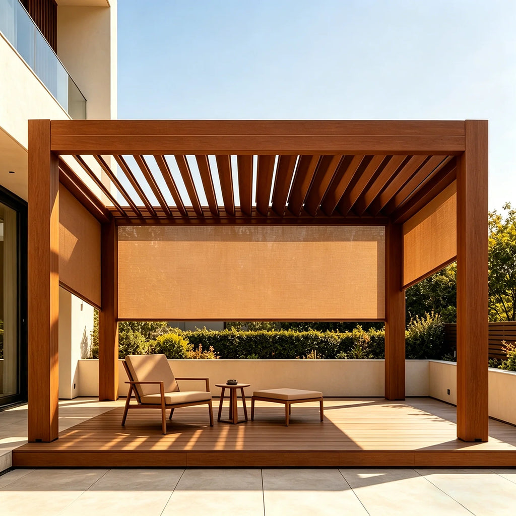 Home Garden Flip Top Aluminum Pergola, Rotatable Louvered Roof Gazebo,