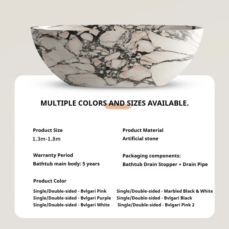 Any Size Custom Premium Marble Freestanding Bathtub One Piece Double Soaking Tub Luxury Home Hotel Villa Guesthouse Bathroom Tub