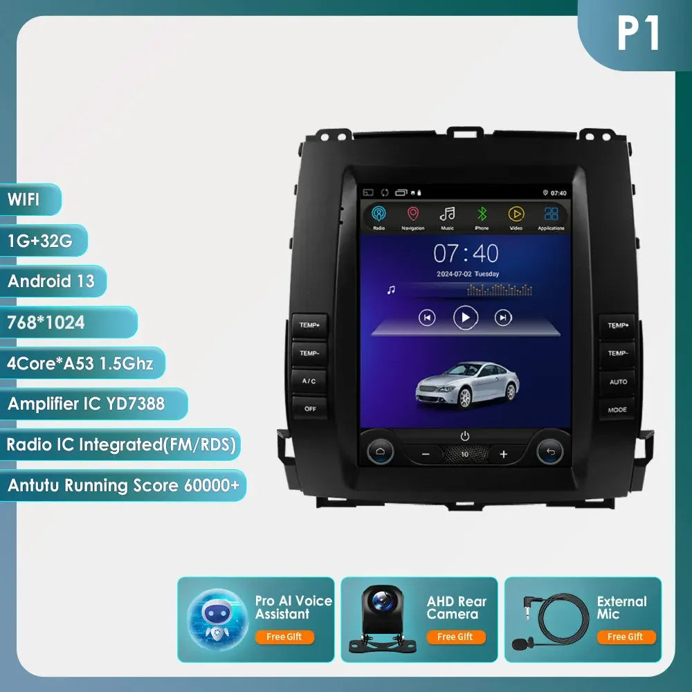 9.7"Carplay Android 13 Auto Car radio For Toyota Land Cruiser Prado 120 2002 - 2009 Lexus GX47 GPS Stereo 2din Multimedia player