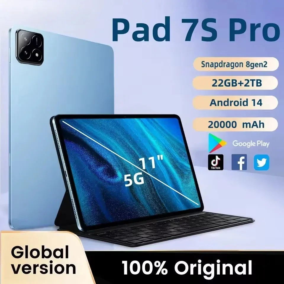 Original Pad 7s Pro Tablet 11'' Android 14 Tab 5G Dual SIM 22GB+2TB 20000mAh WIFI HD Screen Children's Tablets Kids Tablet PC