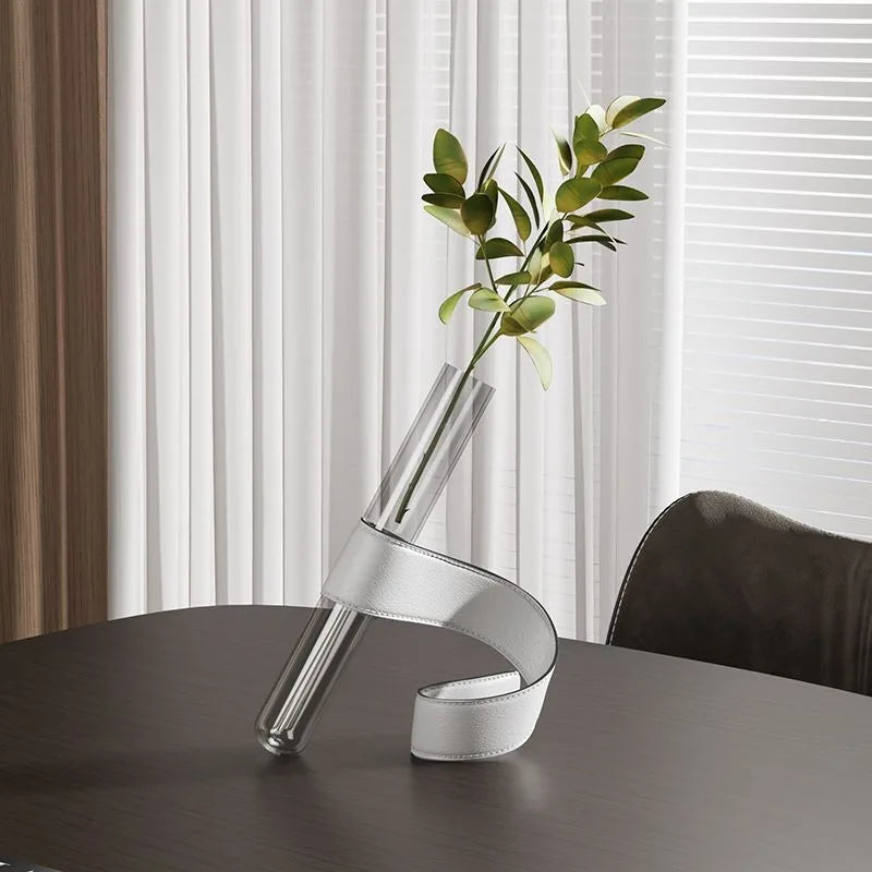 Nordic Modern Artistic Simple Glass Tubular Vases with Leather Bracket