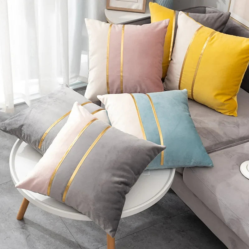 Nordic Cushion Cover, Color Stitching Dutch Velvet  Pillowcase