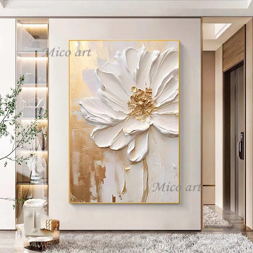 100% Handpainted Oil Painting On Canvas, New Handmade Knife Flower Oil Painting