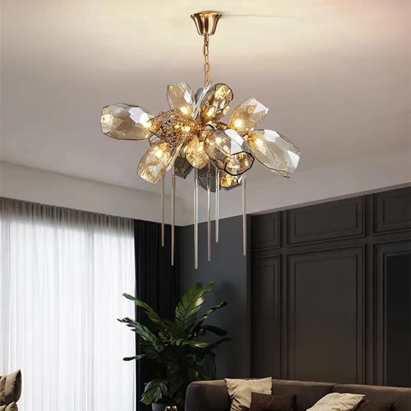 Postmodern Luxury K9 Crystal Chandelier, LED Lighting Cognac Glass Hanging Lights