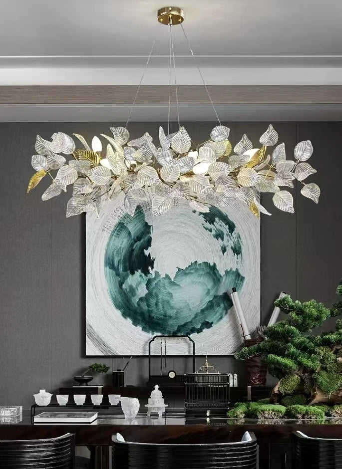 Luxury Ginkgo LED Chandelier Postmodern Glass Pendant Lamp