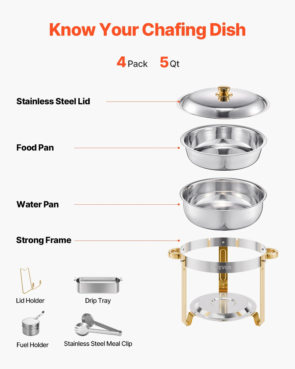 SucceBuy 4 Pack Stainless Steel  Chafing Dish Buffet Set