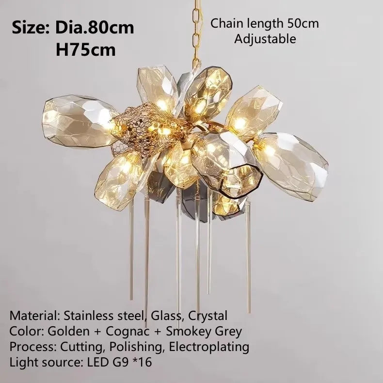 Postmodern Luxury K9 Crystal Chandelier, LED Lighting Cognac Glass Hanging Lights