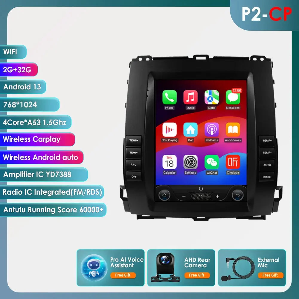 9.7"Carplay Android 13 Auto Car radio For Toyota Land Cruiser Prado 120 2002 - 2009 Lexus GX47 GPS Stereo 2din Multimedia player