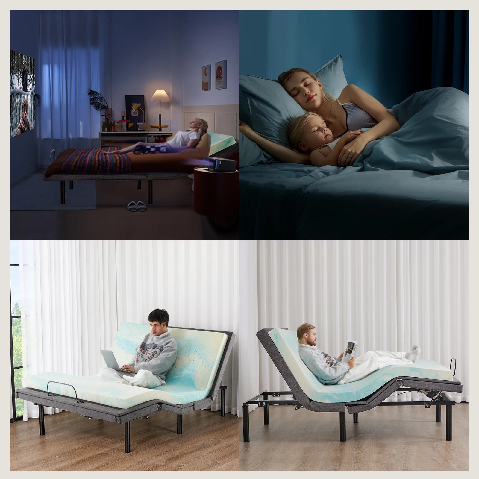 JHK Electric Queen Size Bed Ergonomic Adjustable Bed Frame with Wireless Remote Zero Gravity Bed with 2 USB Ports