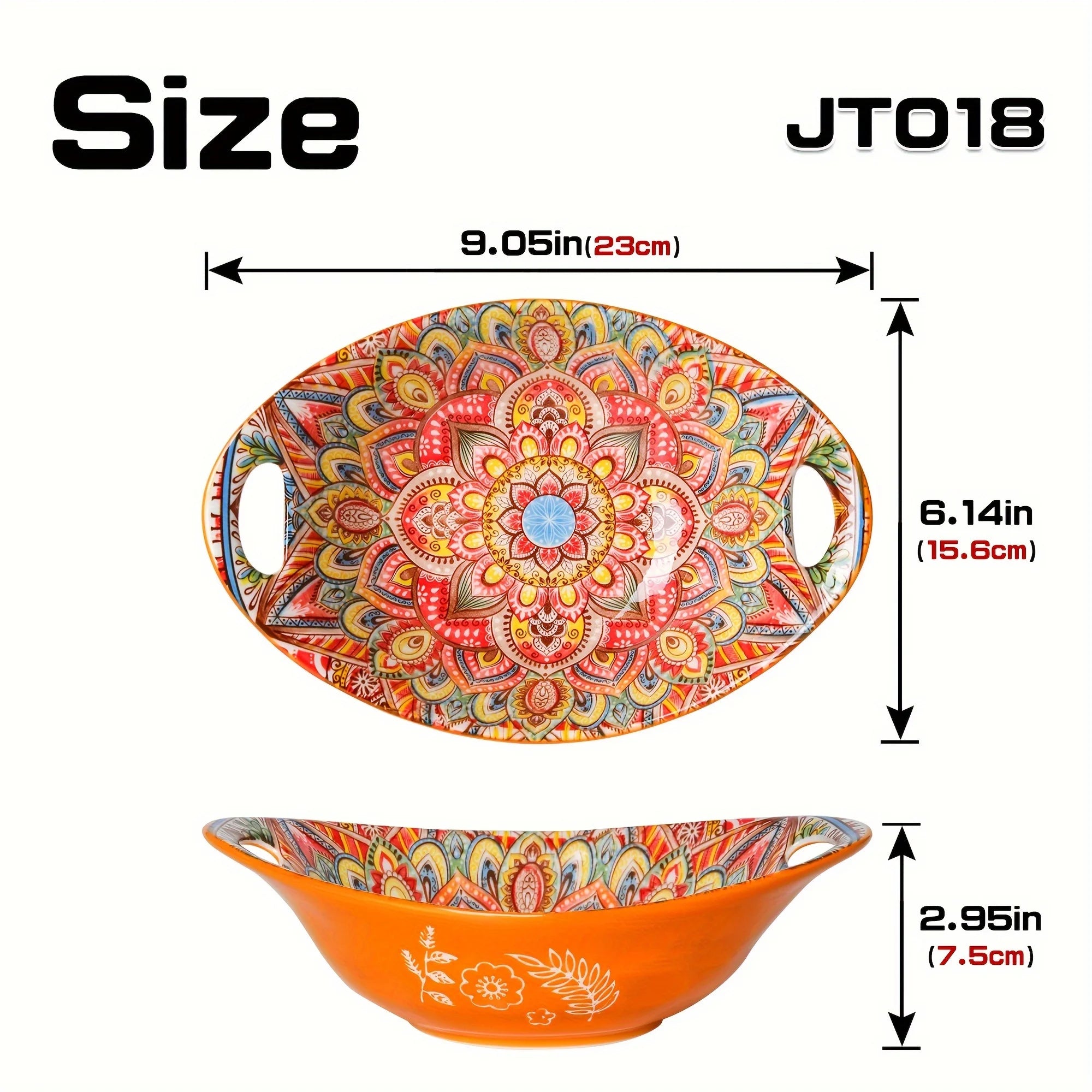 Bohemian-Style Ceramic Bowl Featuring Two Handles - Safe for Microwave And Oven Use,