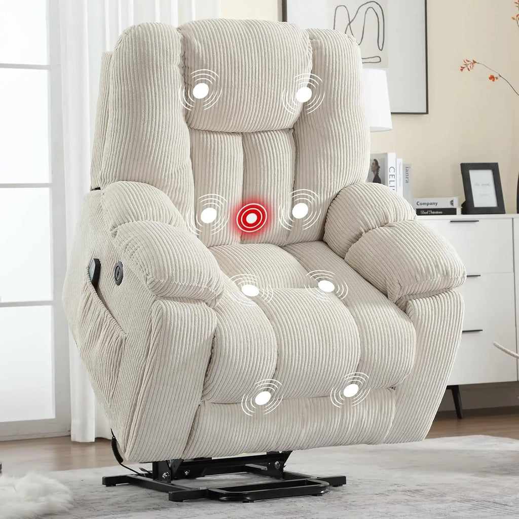 Large Power Lift Recliner with Massage, Heat & USB for Elderly,