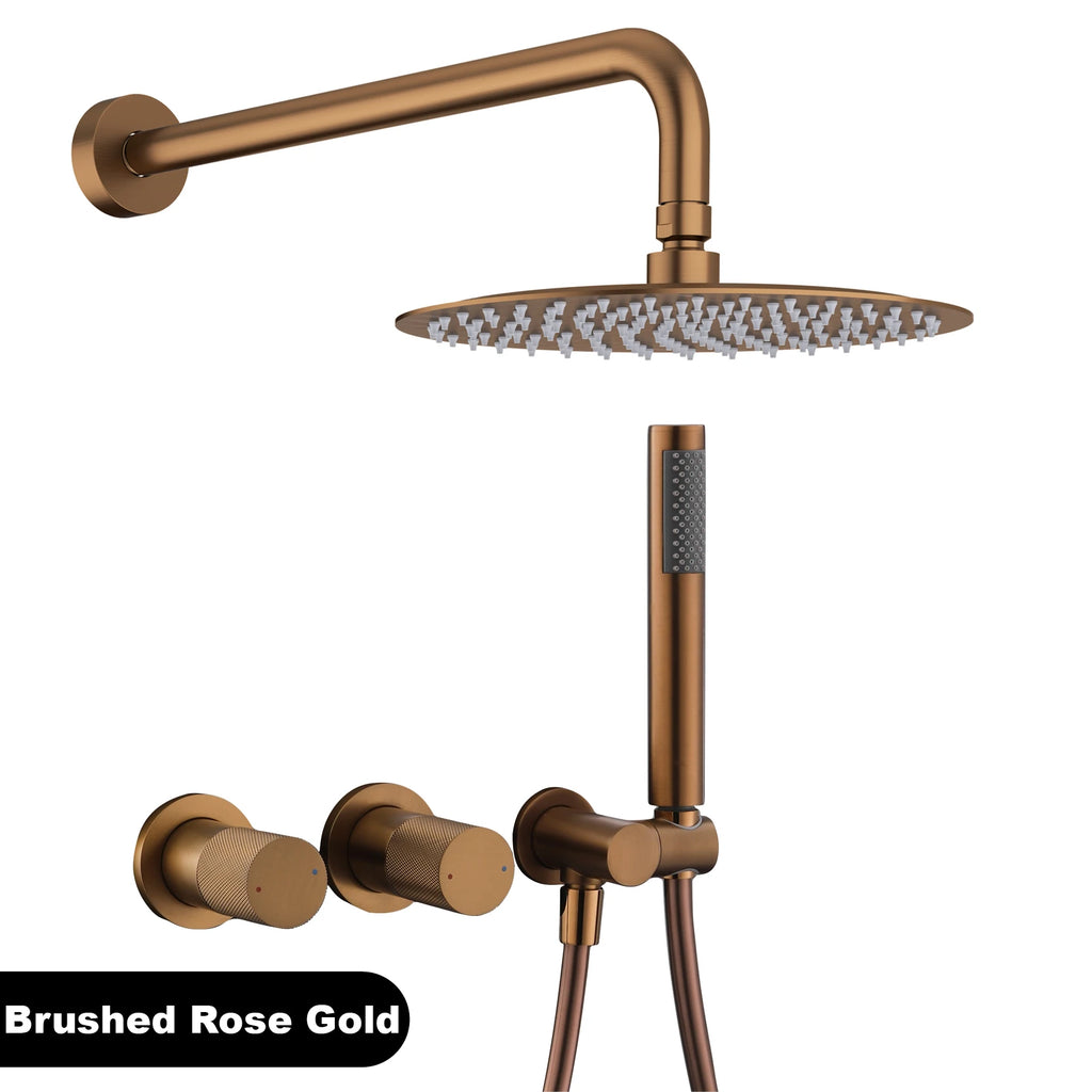 Luxury brass wall mounted shower system, embedded design with dual control hot and cold-water bathroom faucet, 48 variants