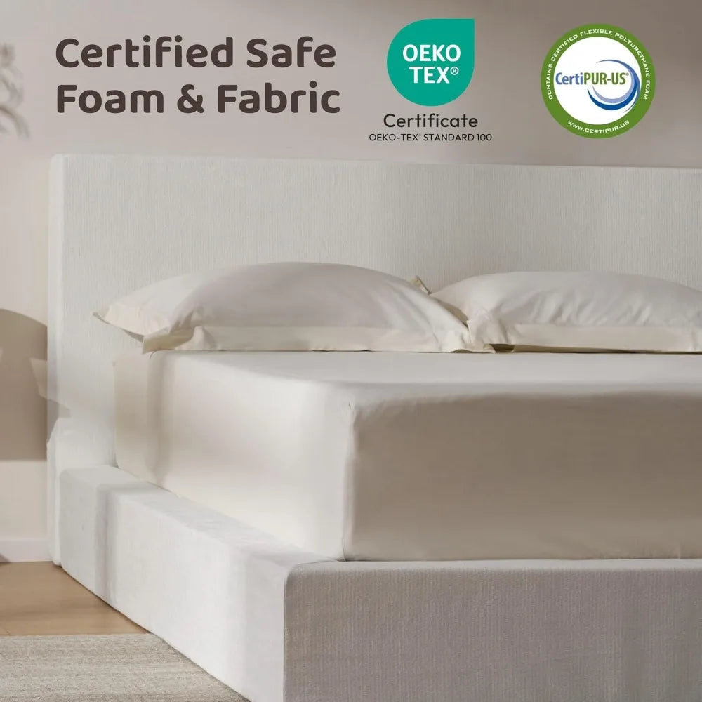 King Size Cloud Platform Bed Frame with Headboard, Upholstered Foam Cushioned Bed, No Box Spring Needed, White