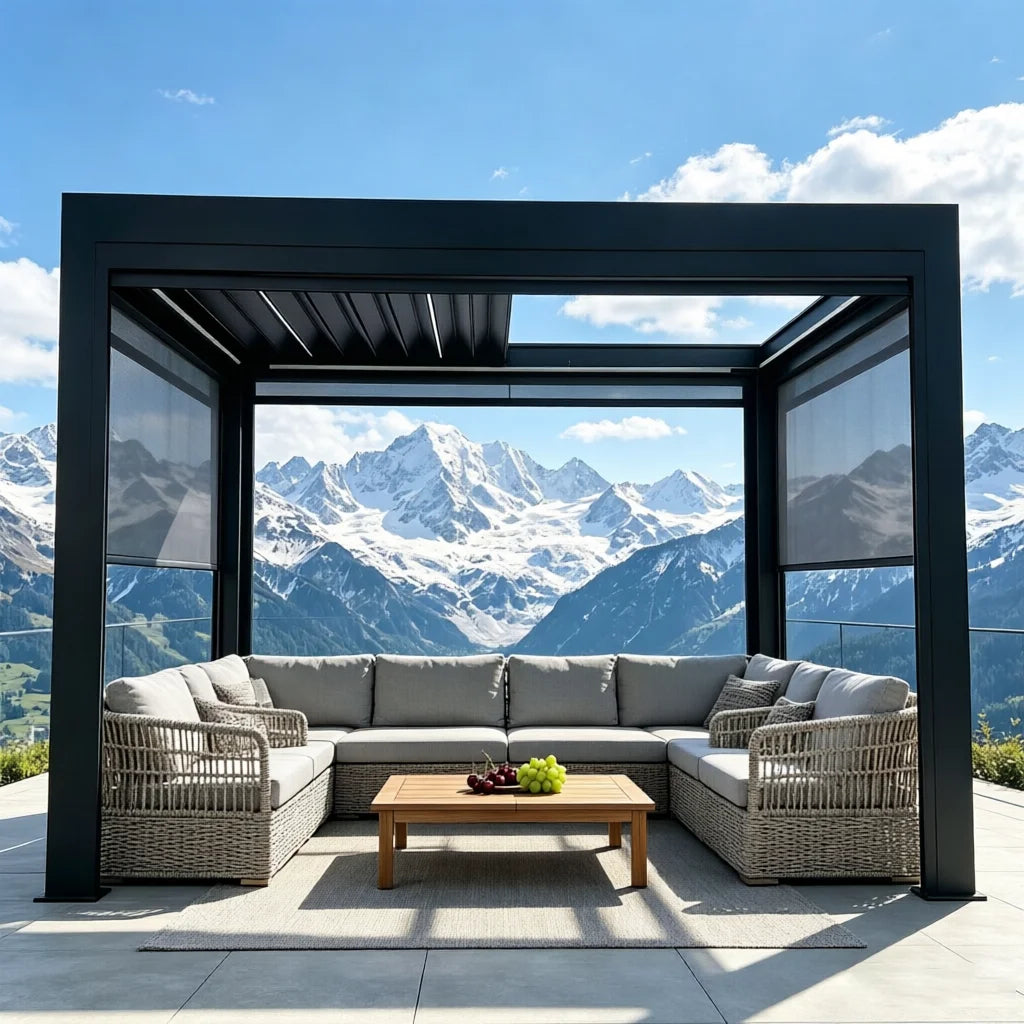 Motorized Retractable Outdoor Gazebo with Louvered Roof