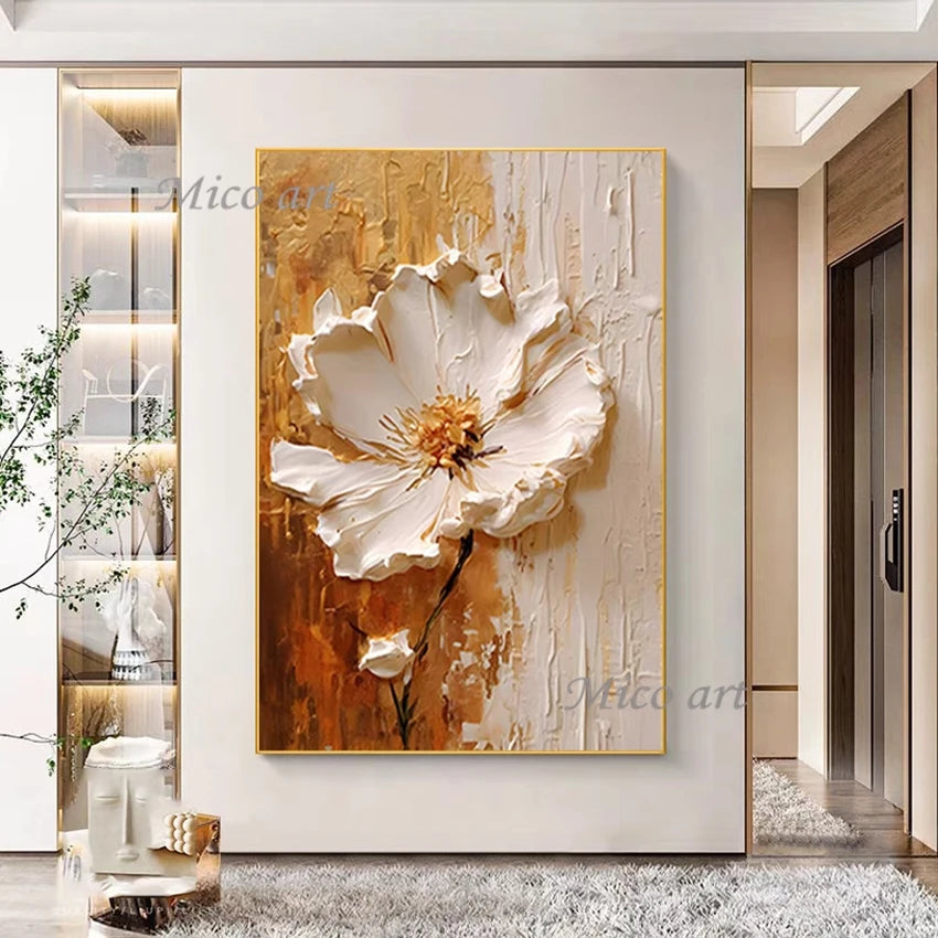 100% Handpainted Oil Painting On Canvas, New Handmade Knife Flower Oil Painting