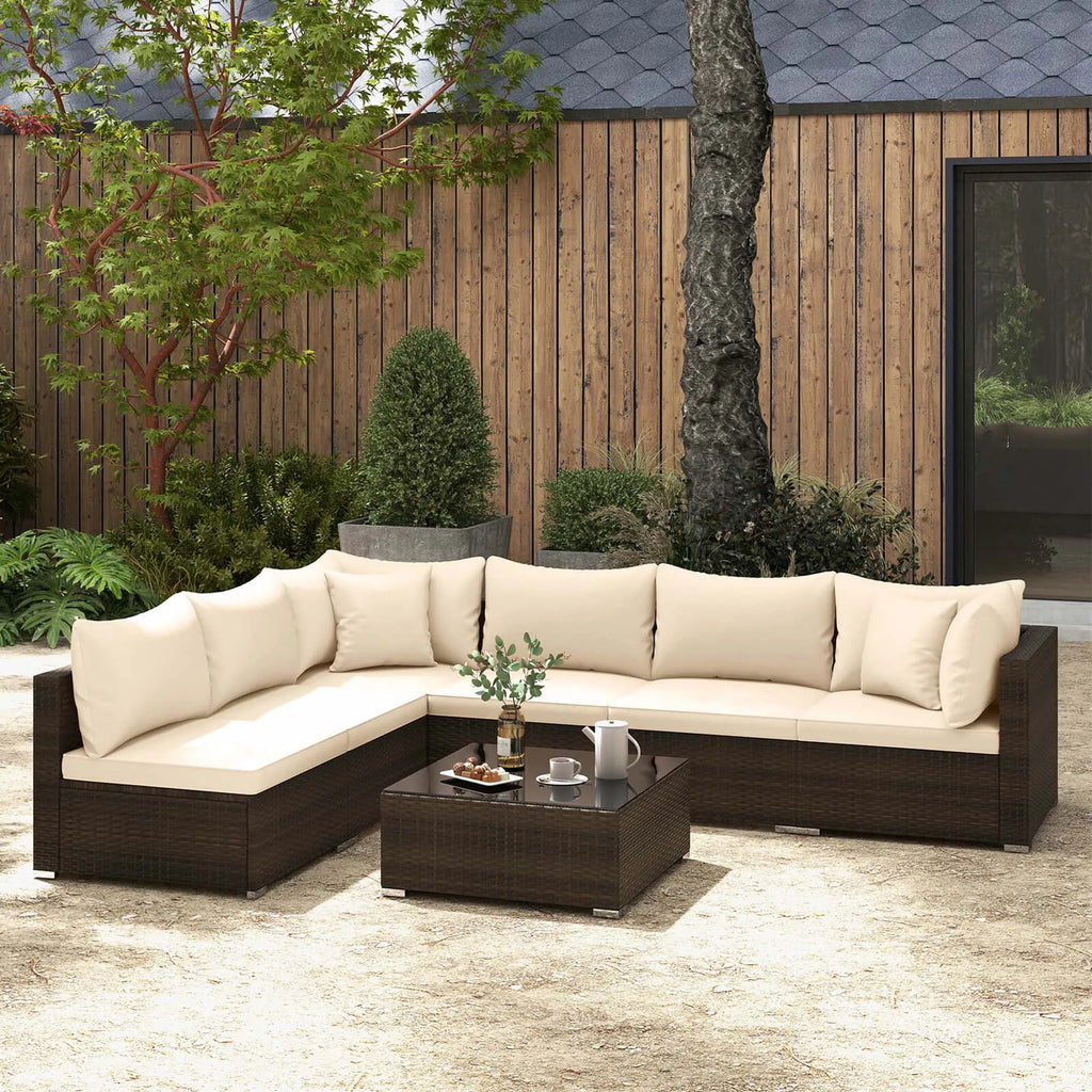 Hot Sale Item 7 PCS Brown Patio Rattan Cushioned Sectional Sofa Set