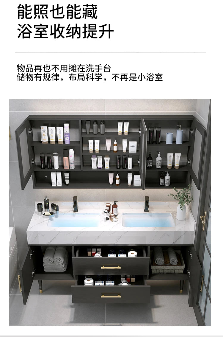 Marble Countertop  Bathroom Wood Cabinet, Smart Mirror, Vanity Unit Basin Faucet Combination